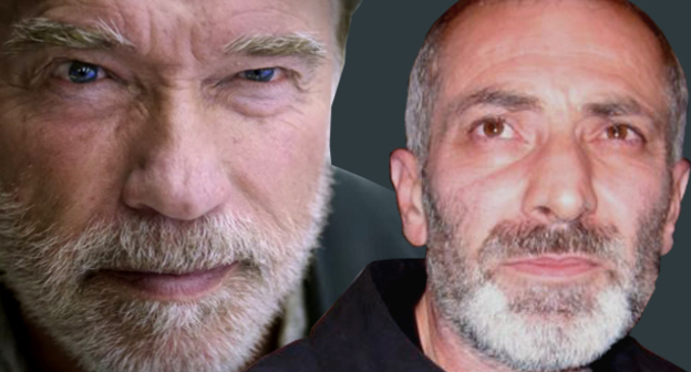 Виталий Калоев (справа) и Арнольд Шварценеггер. Коллаж "Кавказского узла". Фото: RFE/RL, кадр из фильма "Последствия"