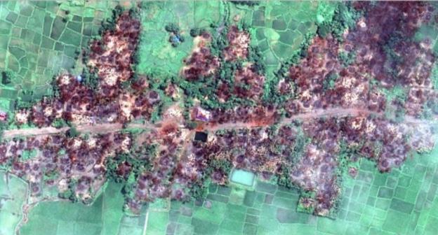 Снимок со спутника сожженной деревни Чейн Хар Ли в Мьянме Фото: © DigitalGlobe 2017, https://www.hrw.org