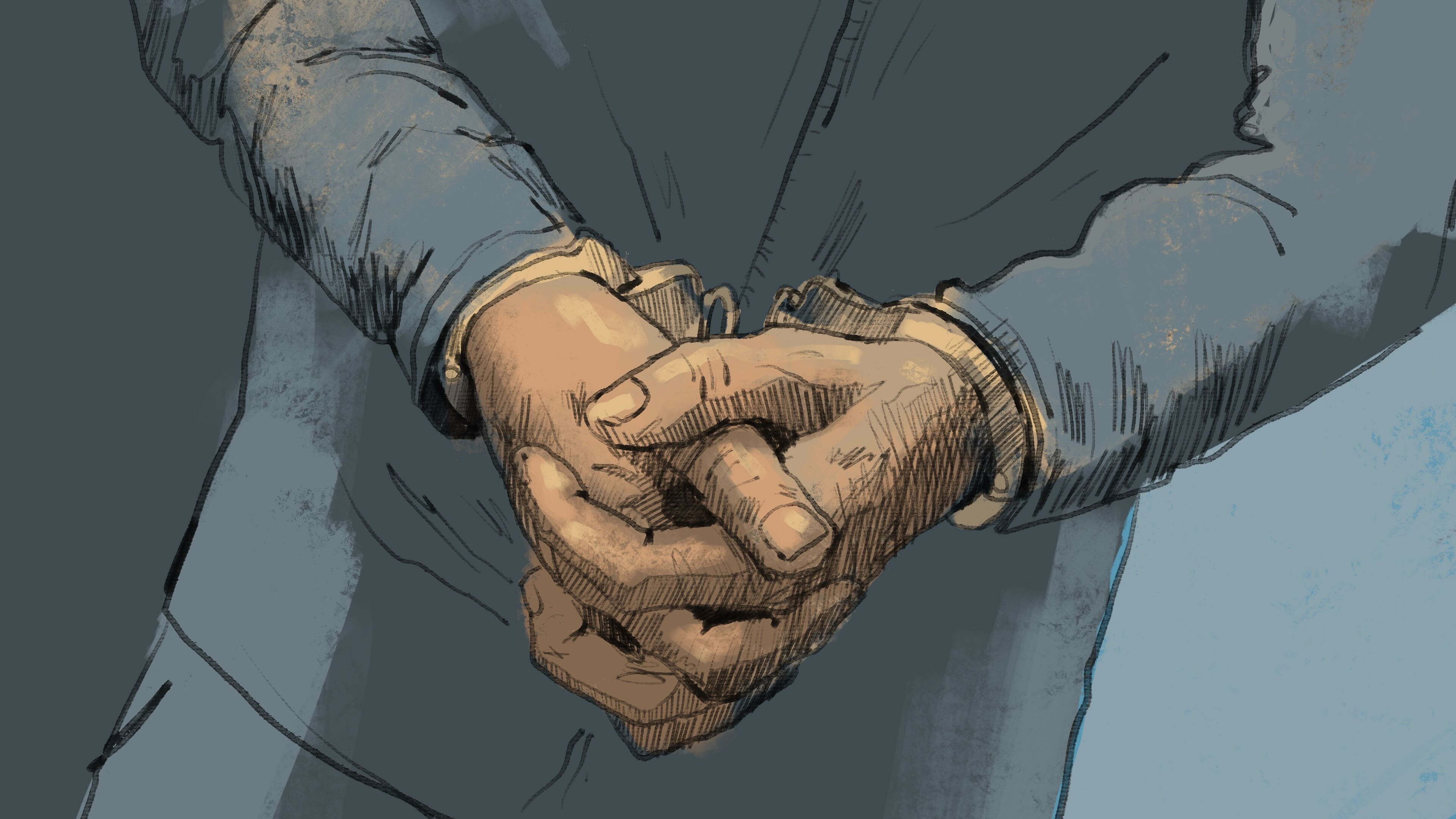 Арестованный в наручниках. Иллюстрация Мейдан ТВ Арестованный в наручниках. Иллюстрация Мейдан ТВ