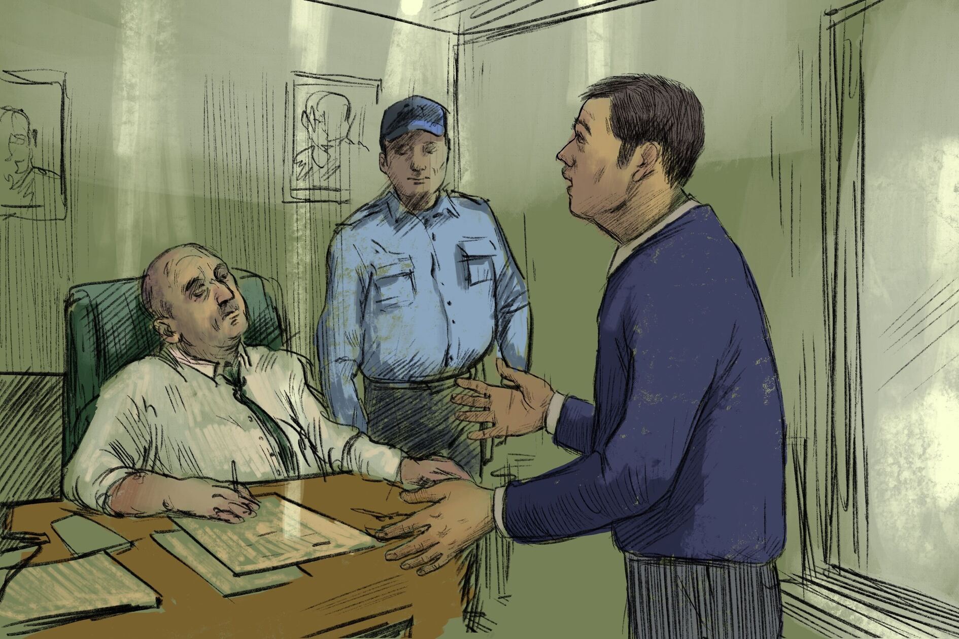 Неприятный разговор с начальством. Иллюстрация Meydan TV. Неприятный разговор с начальством. Иллюстрация Meydan TV.