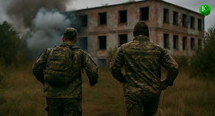 Двое военных бегут. Иллюстрация создана "Кавказским узлом" с помощью ИИ в программе Copilot Двое военных бегут. Иллюстрация создана "Кавказским узлом" с помощью ИИ в программе Copilot