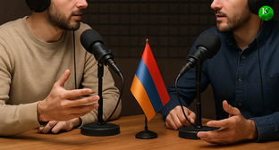 Ведущие подкаста. Иллюстрация создана «Кавказским узлом» с помощью ИИ в программе Copilot Ведущие подкаста. Иллюстрация создана «Кавказским узлом» с помощью ИИ в программе Copilot