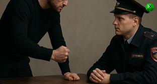Мужчина угрожает силовику. Иллюстрация создана «Кавказским узлом» с помощью ИИ в программе Copilot Мужчина угрожает силовику. Иллюстрация создана «Кавказским узлом» с помощью ИИ в программе Copilot