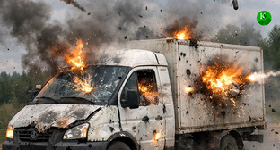 Обстрел автомобиля "Газель" беспилотниками. Иллюстрация создана "Кавказским узлом" при помощи ИИ в программе Copilot Обстрел автомобиля "Газель" беспилотниками. Иллюстрация создана "Кавказским узлом" при помощи ИИ в программе Copilot