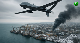 БПЛА у порта. Иллюстрация создана «Кавказским узлом» с помощью ИИ в программе Copilot