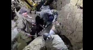 Устранение последствий аварии на водоводе в Махачкале. 27 января 2026 г. Скриншот видео https://t.me/EordOperator/2286