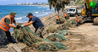 Уборка сетей с защитного вала. Иллюстрация создана «Кавказским узлом» с помощью ИИ в программе Copilot