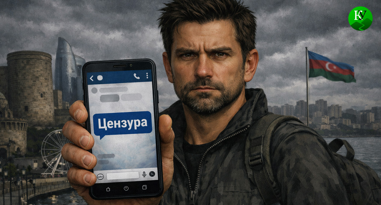 Мужчина со смартфоном в Баку. Иллюстрация создана «Кавказским узлом» с помощью ИИ в программе Copilot