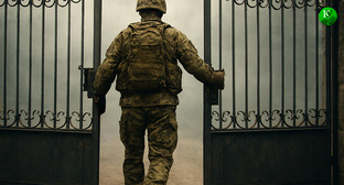 Военный покидает часть. Иллюстрация создана «Кавказским узлом» с помощью ИИ в программе Copilot