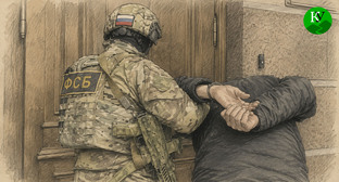 Сотрудник ФСБ задерживает подозреваемого. Иллюстрация создана "Кавказским узлом" при помощи ИИ в программе Copilot