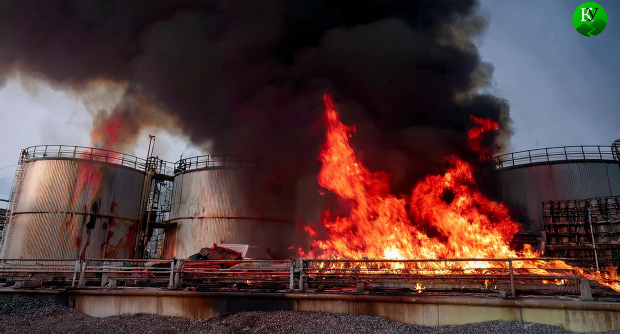 Пожар на нефтезаводе. Иллюстрация создана «Кавказским узлом» с помощью ИИ в программе Copilot