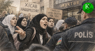 Участники акции протестов. Иллюстрация создана "Кавказским узлом" при помощи ИИ в программе Copilot
