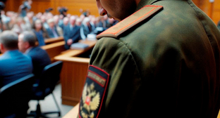 Военный в суде. Иллюстрация создана «Кавказским узлом» с помощью ИИ в программе Copilot